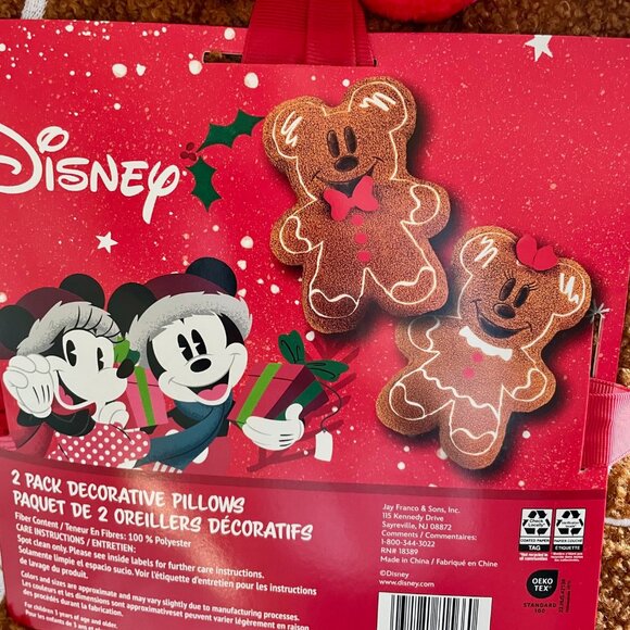 NEW Disney Christmas Mickey & Minnie Mouse Gingerbread Pillow Set - Picture 2 of 3